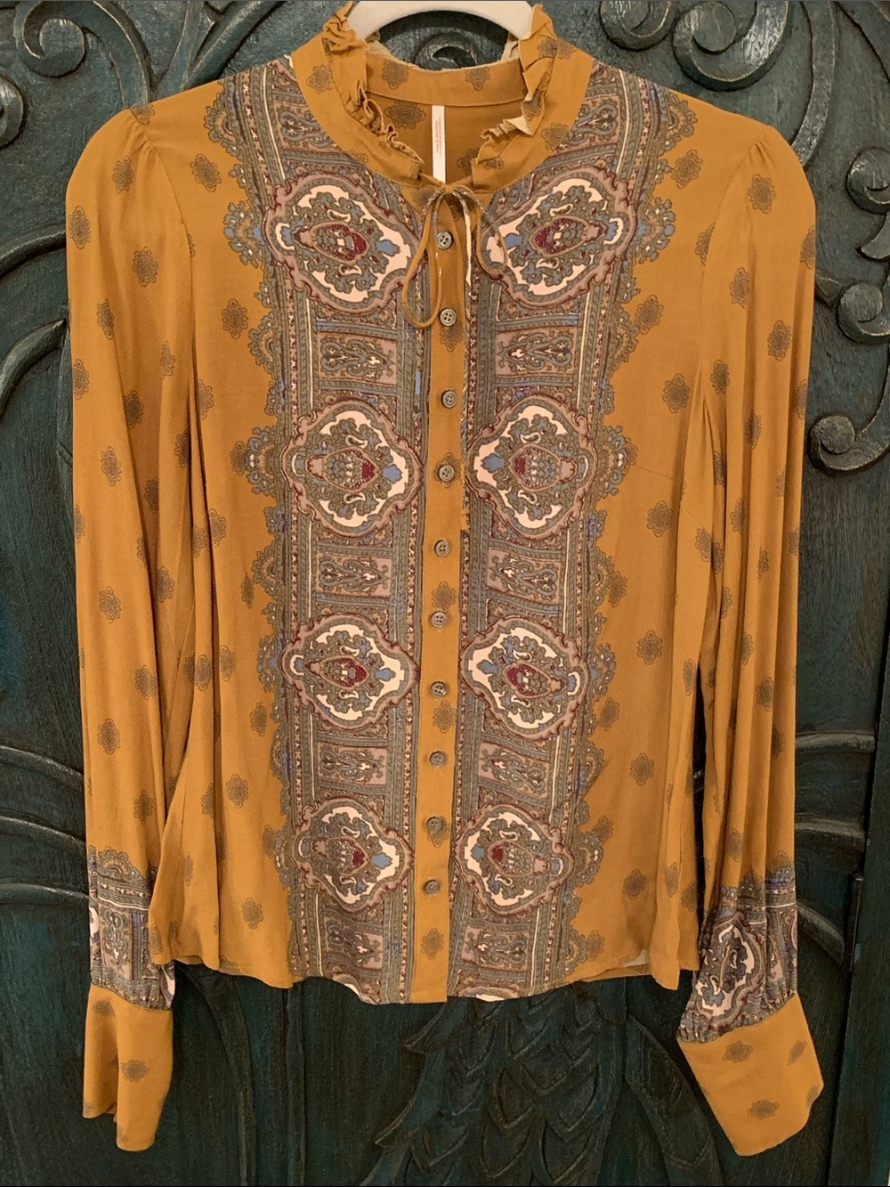 Free People Wishing Well Button Up Blouse Bronze/Gold
